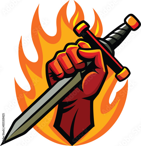 Sword-wielding warrior with fire and flames