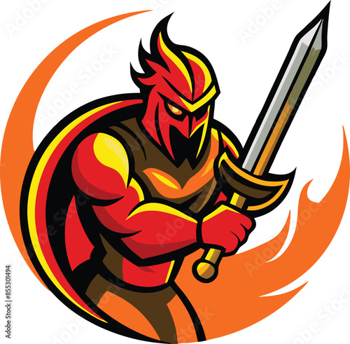 Sword-wielding warrior with fire and flames