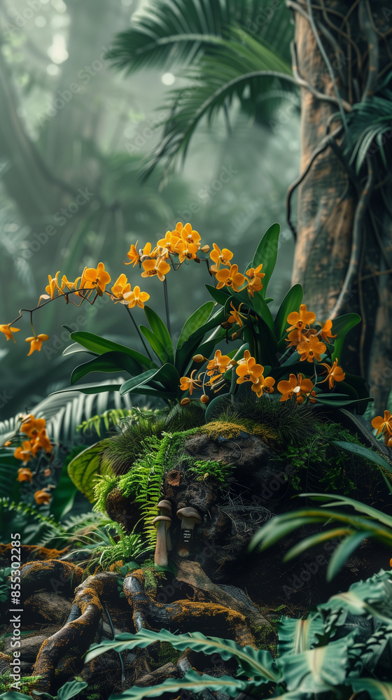 Fototapeta premium forest flower and mushroom background