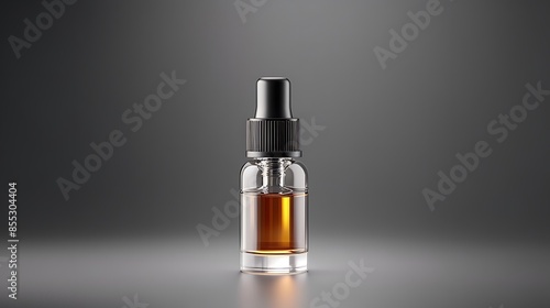 Wallpaper Mural A small glass bottle with a black dropper cap. The bottle is filled with a clear liquid. The bottle is sitting on a solid gray surface. Torontodigital.ca