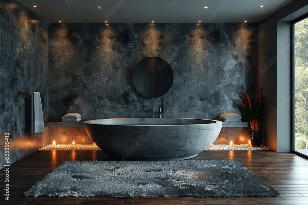 Spacious Gray Bathroom with Shower and Tub Spacious Gray Bathroom with Shower and Tub