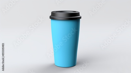 Wallpaper Mural A blue coffee cup with a black lid is sitting on a white table. The cup is plain and has no markings on it. The background is a light gray color. Torontodigital.ca