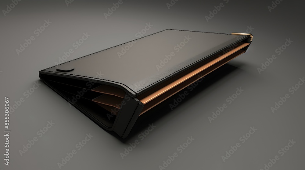 Black leather wallet with orange lining. 3d illustration. Black leather wallet with orange lining. 3d illustration.