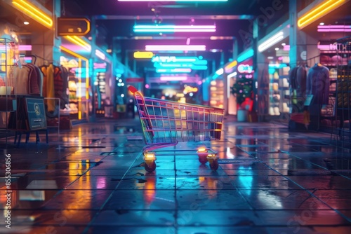 Wallpaper Mural An empty shopping cart sits in the middle of an empty shopping mall Torontodigital.ca