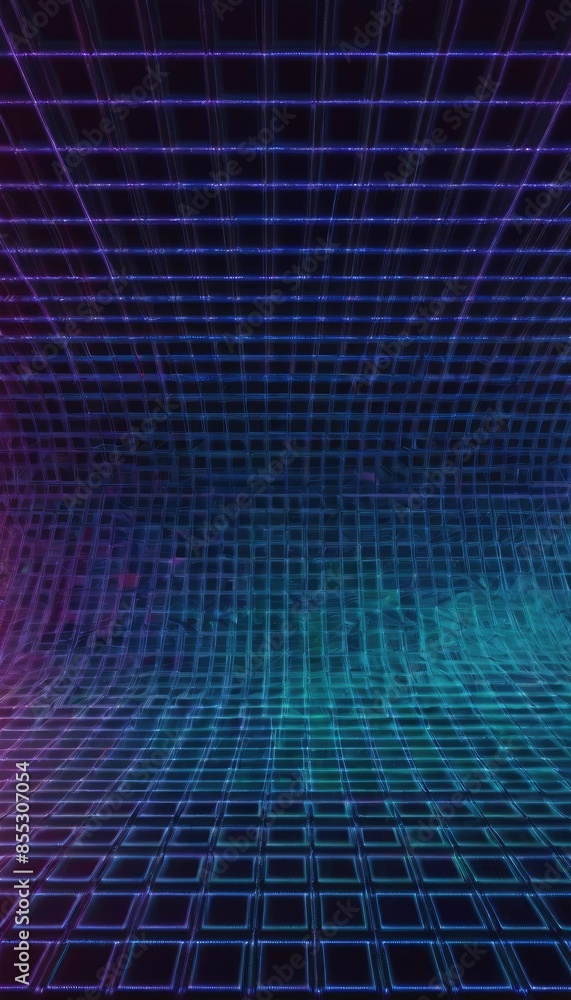 Naklejka premium An abstract, illuminated grid pattern in a dark space, evoking a sense of digital and technological advancement