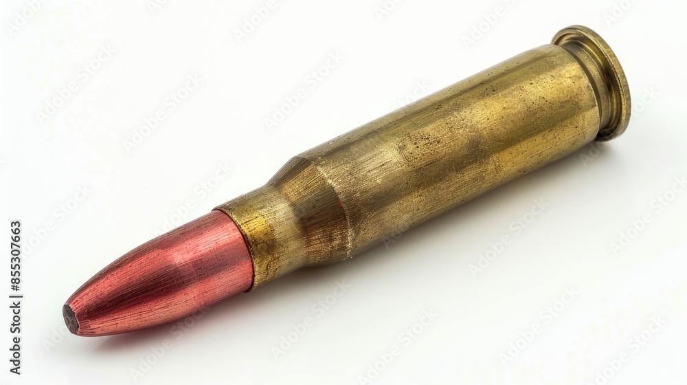 5 45 caliber cartridge with a standard bullet red line on a white background ammunition or ammo 5 45 caliber cartridge with a standard bullet red line on a white background ammunition or ammo