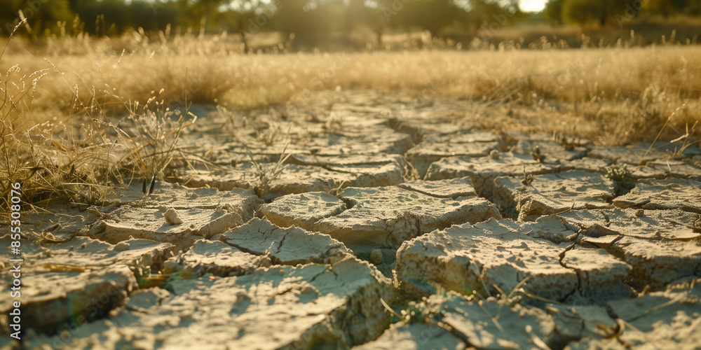 Naklejka premium photo of a dried-out field, emphasizing the theme of climate change.