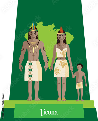 Illustration vector isolated of Brazilian native people, Ticuna, typical costume