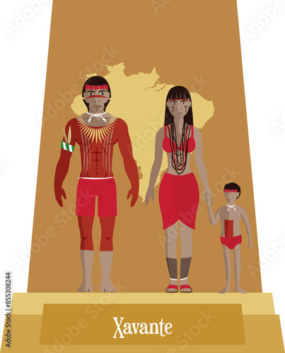 Illustration vector isolated of Brazilian native people, Xavante, typical costume 