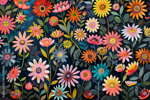 Wallpaper Mural black flower wallpaper background. illustration of pretty flowers isolated on dark background. Torontodigital.ca