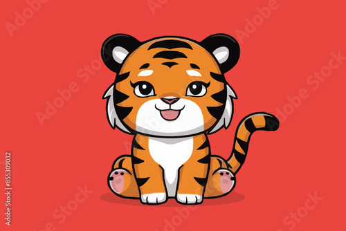 Vector of cute tiger cartoon sitting on white background