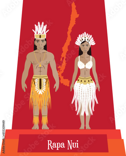 Illustration vector isolated of Chilean native people, Rapa Nui, typical costume 