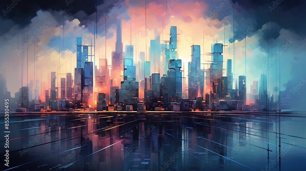 A beautiful painting of a cityscape. The colors are vibrant and the brushstrokes are thick and expressive. A beautiful painting of a cityscape. The colors are vibrant and the brushstrokes are thick and expressive.