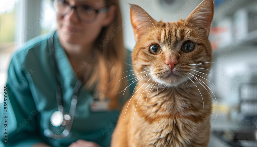 Veterinarian examining ginger cat on the table in a veterinary clinic. Pet health check-up.
Veterinarian examining ginger cat on the table in a veterinary clinic. Pet health check-up.