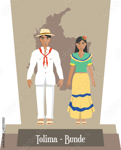 Illustration vector isolated of Colombian traditional costumes, colombian dances, Tolima, Bunde.