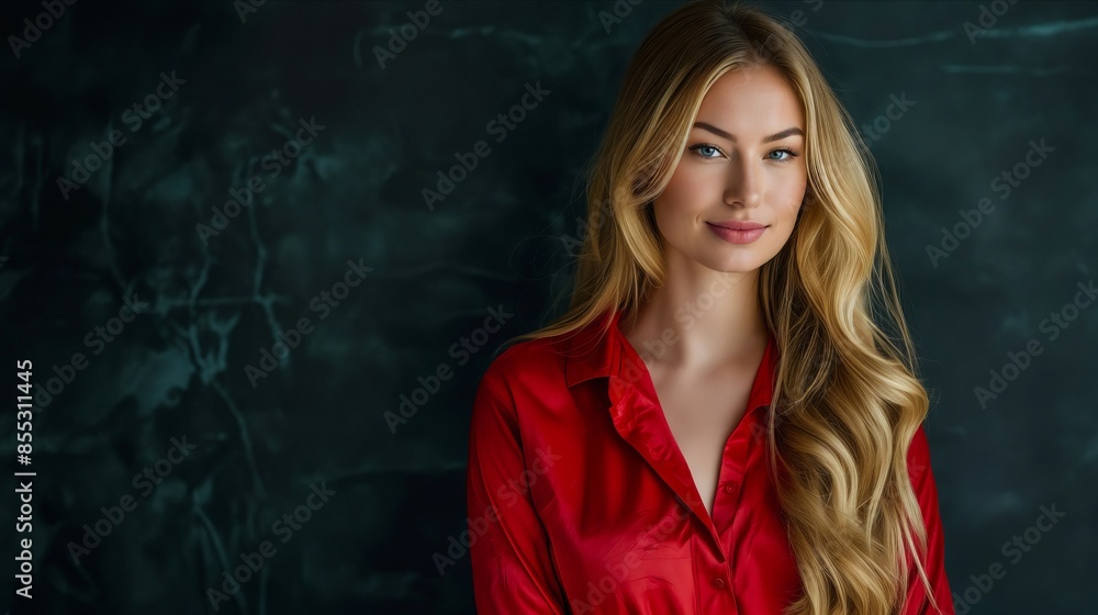 A beautiful blonde woman in red shirt posing for the camera. A beautiful blonde woman in red shirt posing for the camera.