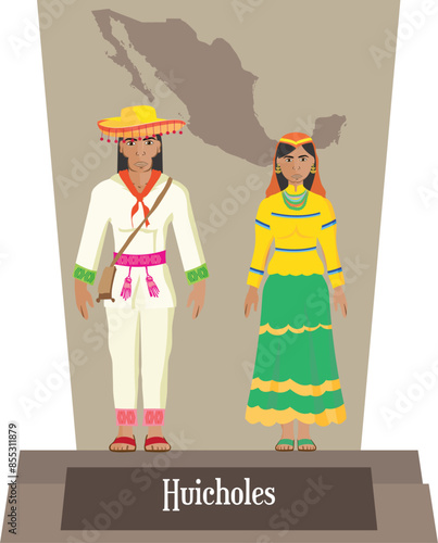 Illustration vector isolated of  Mexican, Native Traditional costumes Huicholes photo