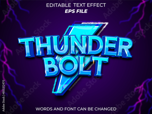 thunder bolt  text effect, font editable, typography, 3d text. vector template