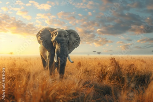 elephant in the savannah Generative AI © Valentine
