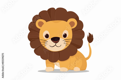 Cute cartoon lion isolated on white background. Baby lion smiling. Vector illustration.