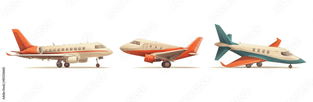 Retro Airliner, Geometric Stealth Bomber & Toy Airplane Set Isolated on White - Collection of 3 Aviation Models Retro Airliner, Geometric Stealth Bomber & Toy Airplane Set Isolated on White - Collection of 3 Aviation Models