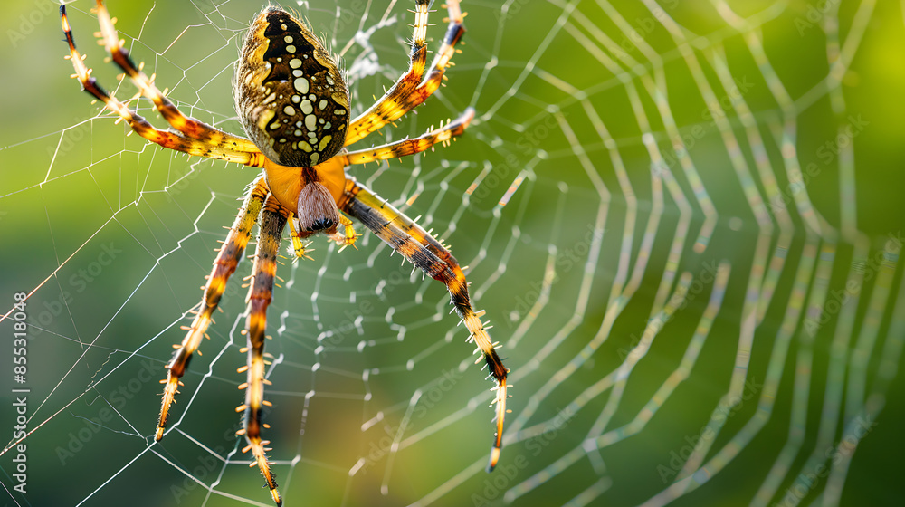 Macro shot of a spider carefully spinning its intricate web, showcasing its delicate craftsmanship. Macro shot of a spider carefully spinning its intricate web, showcasing its delicate craftsmanship.