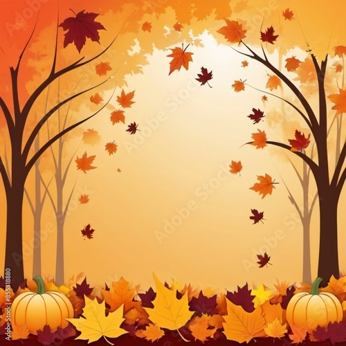 a cheerful autumn scene with a whimsical tree adorned with colorful leaves