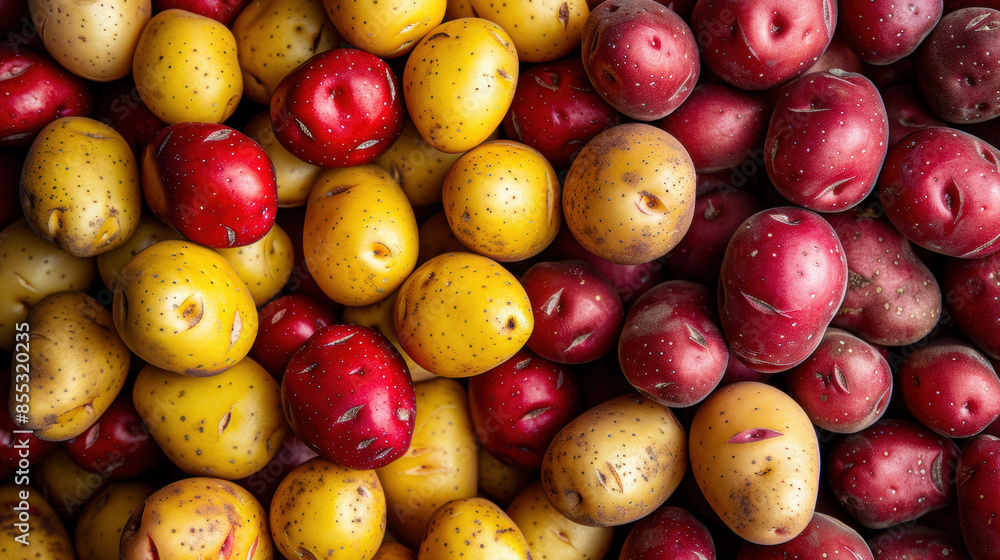 Variety of Fresh Potatoes: Red, Yellow, and Brown. National Potato Day and National Potato Month, food blogs, agricultural promotions, and healthy eating campaigns. Variety of Fresh Potatoes: Red, Yellow, and Brown. National Potato Day and National Potato Month, food blogs, agricultural promotions, and healthy eating campaigns.