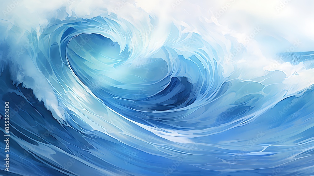 An illustration of a blue wave. The wave is crashing against the shore. An illustration of a blue wave. The wave is crashing against the shore.