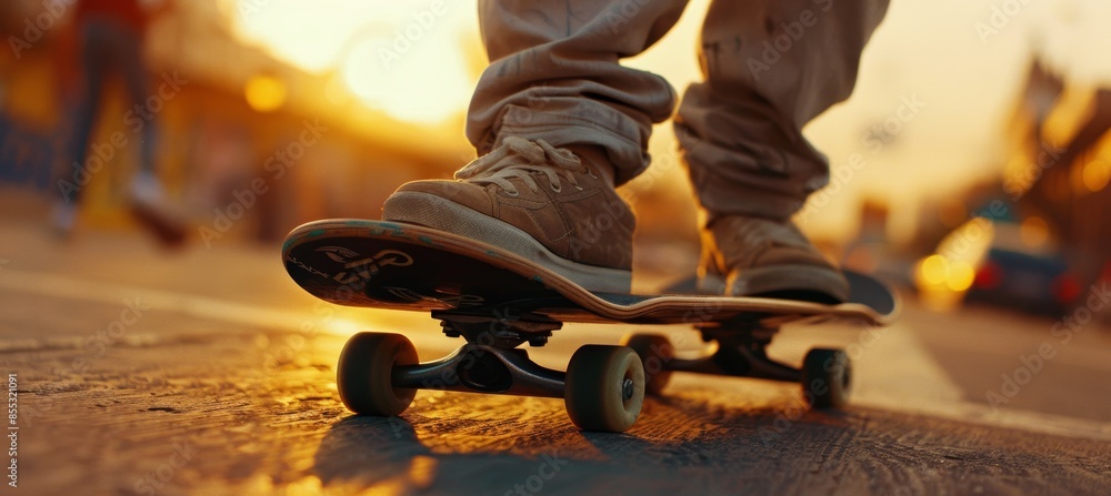 Skilled Skateboarder Executing Precise Movements at Sunset for Urban Skateboarding Practice Skilled Skateboarder Executing Precise Movements at Sunset for Urban Skateboarding Practice