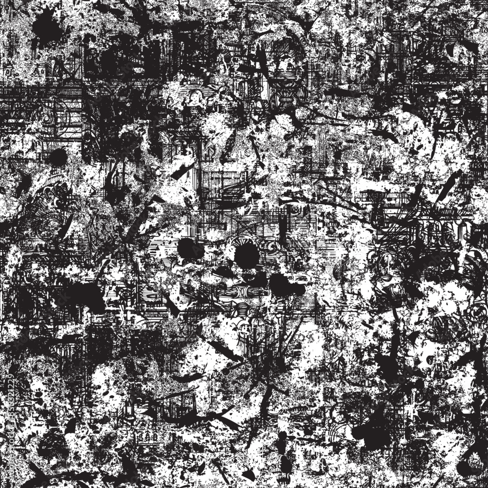Abstract seamless grunge pattern. Old grey dirty wall with spots and splash of paint. Messy worned monochrome vector background. Suitable for wallpaper design, wrapping paper or fabric Abstract seamless grunge pattern. Old grey dirty wall with spots and splash of paint. Messy worned monochrome vector background. Suitable for wallpaper design, wrapping paper or fabric
