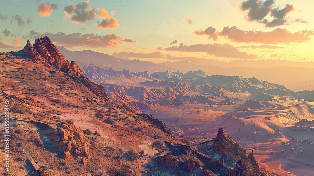 Obraz premium Soft Light Afternoon: Mountains, Rocks, and Golden Hues