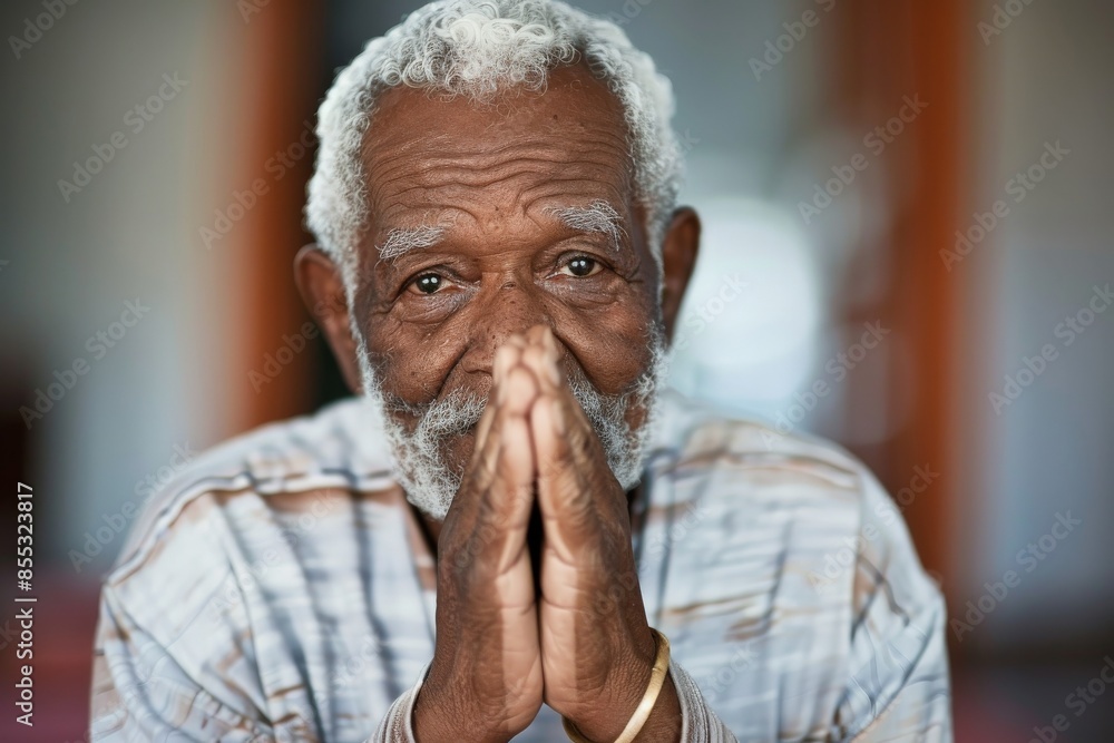 Senior black man praying with hope and faith Senior black man praying with hope and faith