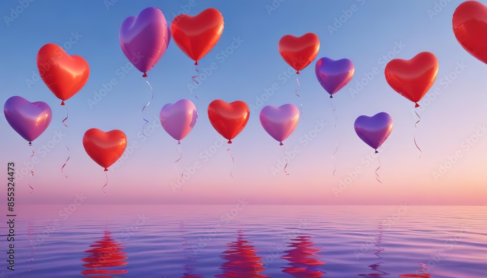 Valentine's day background with colorful heart-shaped balloons on a blue background.