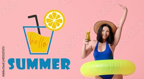 Happy young woman in swimsu...