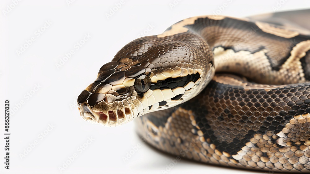 Phantom Ball Python A Phantom Ball Python with subtle, ghostly patterns, posed on a plain white background to honor World Snake Day Phantom Ball Python A Phantom Ball Python with subtle, ghostly patterns, posed on a plain white background to honor World Snake Day