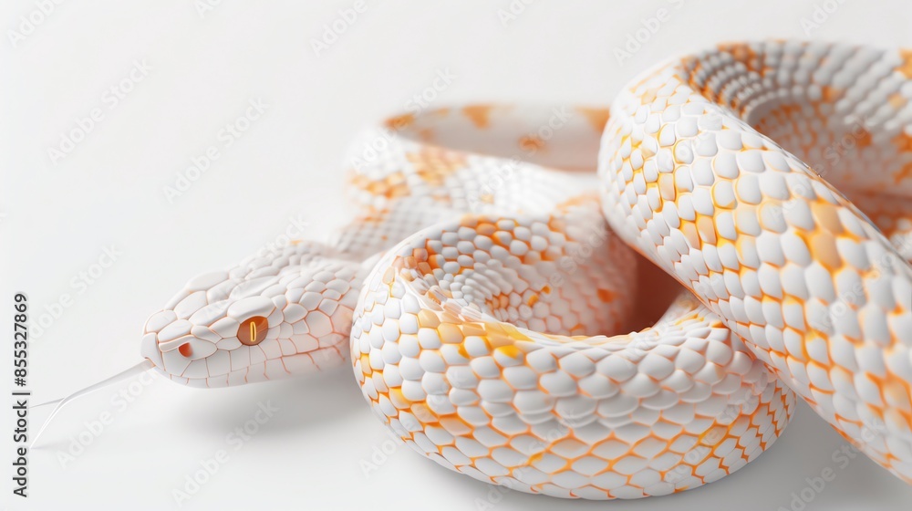 Fototapeta premium Phantom Corn Snake showing subtle, ghostly patterns, on a white background, perfect for a mysterious and elusive appearance
