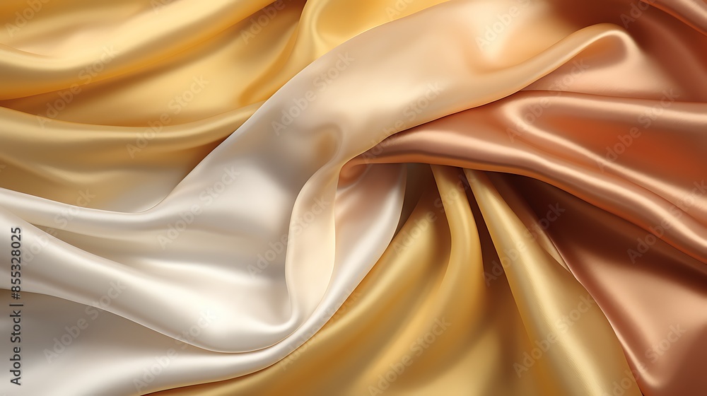 Fototapeta premium Golden silk fabric with soft waves. 3d rendering.