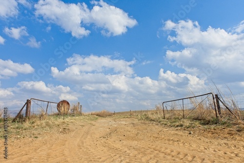 Dirt road and gates near Clarens in the Freestate Province of South Africa