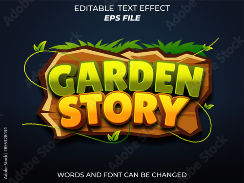 garden story text effect, font editable, typography, 3d text for games. vector template