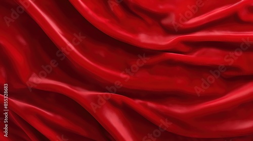 Red crumpled silk fabric, wrinkled, wavy, soft folds, smooth, elegant, abstract background, luxury, shiny, satin, material, textile, cloth, drape, fas
