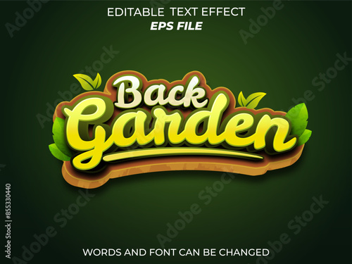 back garden text effect, font editable, typography, 3d text for games. vector template