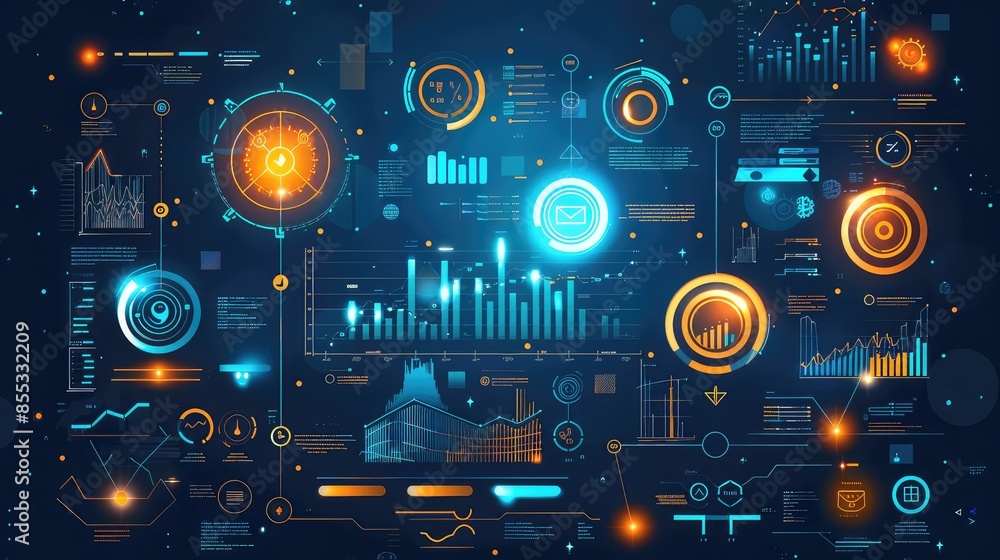 Big Data Analytics and Business Intelligence Concept with Graphical Icons Big Data Analytics and Business Intelligence Concept with Graphical Icons