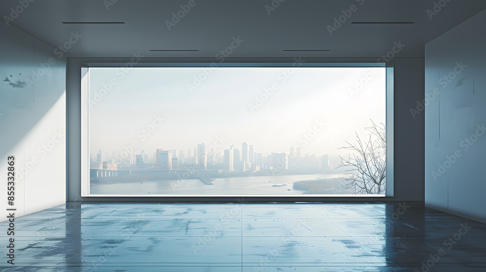 A large window in a room with a city view A large window in a room with a city view