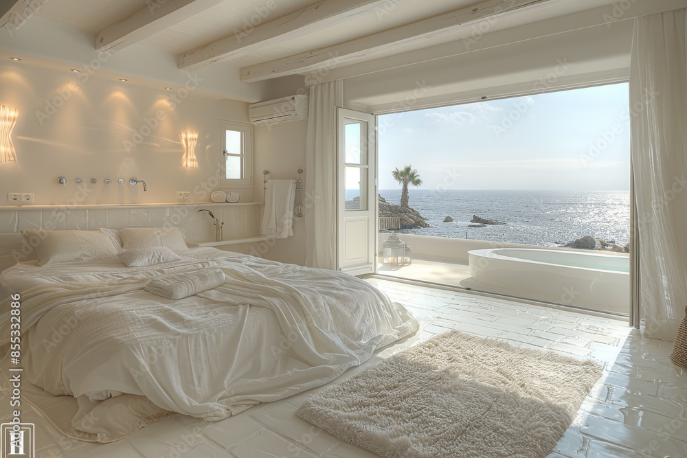 Bright Bathroom and Bedroom Interior Bright Bathroom and Bedroom Interior