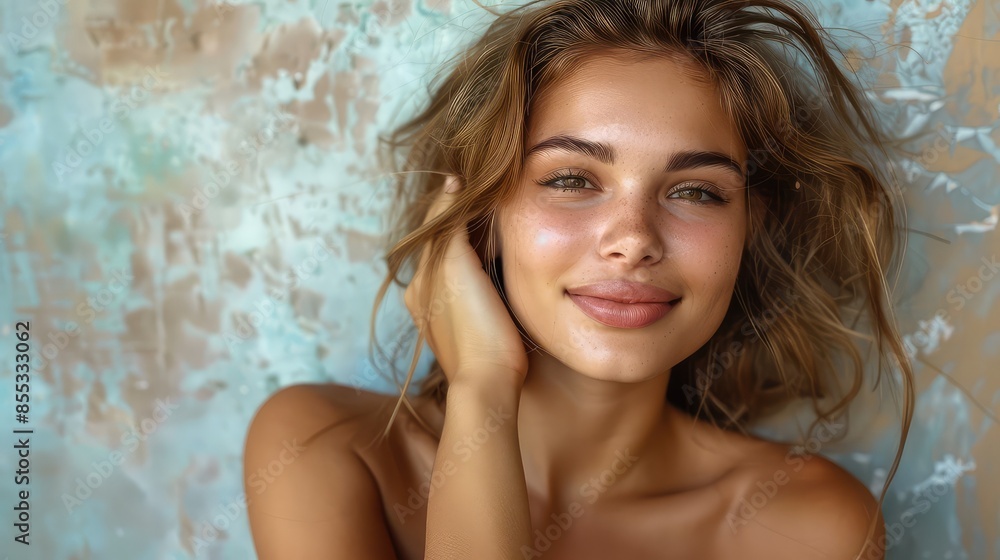 Portrait of a Young Girl with Freckles and Blue Eyes in Soft Focus Background Portrait of a Young Girl with Freckles and Blue Eyes in Soft Focus Background