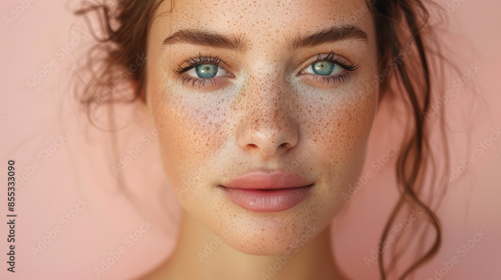 Portrait of a Young Girl with Freckles and Blue Eyes in Soft Focus Background Portrait of a Young Girl with Freckles and Blue Eyes in Soft Focus Background