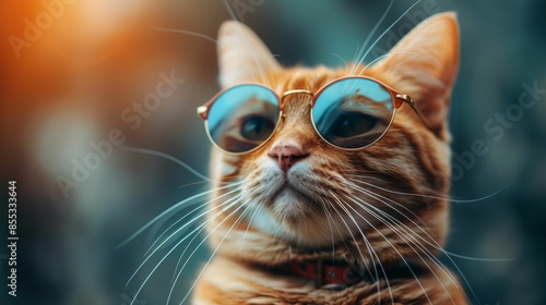 A cat wearing sunglasses and a collar