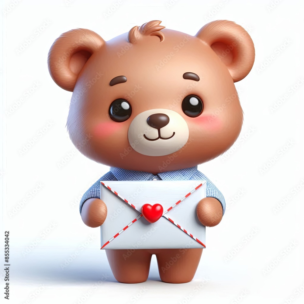 Obraz premium cute bear holding envelope cartoon , 3d Generative AI