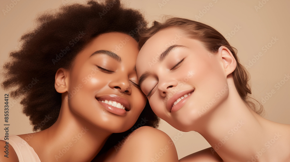 two young woman showing skincare and natural cosmetics two young woman showing skincare and natural cosmetics